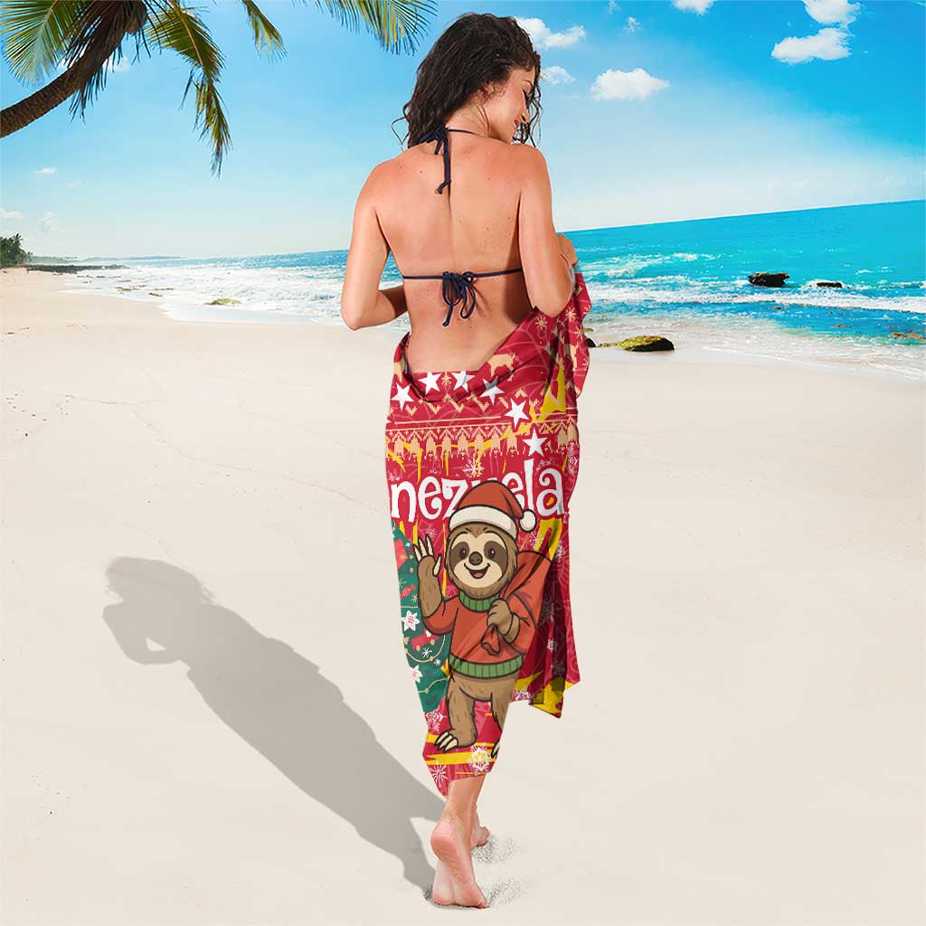 Venezuela Christmas Sarong with Santa Sloth Christmas Tree Stars and Red Festive - Wonder Print Shop
