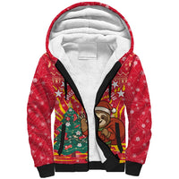 Venezuela Christmas Sherpa Hoodie with Santa Sloth Christmas Tree Stars and Red Festive - Wonder Print Shop