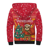 Venezuela Christmas Sherpa Hoodie with Santa Sloth Christmas Tree Stars and Red Festive - Wonder Print Shop