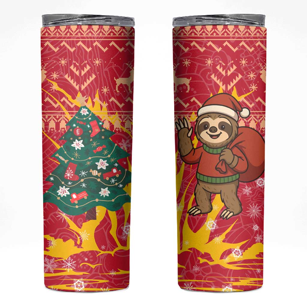Venezuela Christmas Skinny Tumbler with Santa Sloth Christmas Tree Stars and Red Festive - Wonder Print Shop