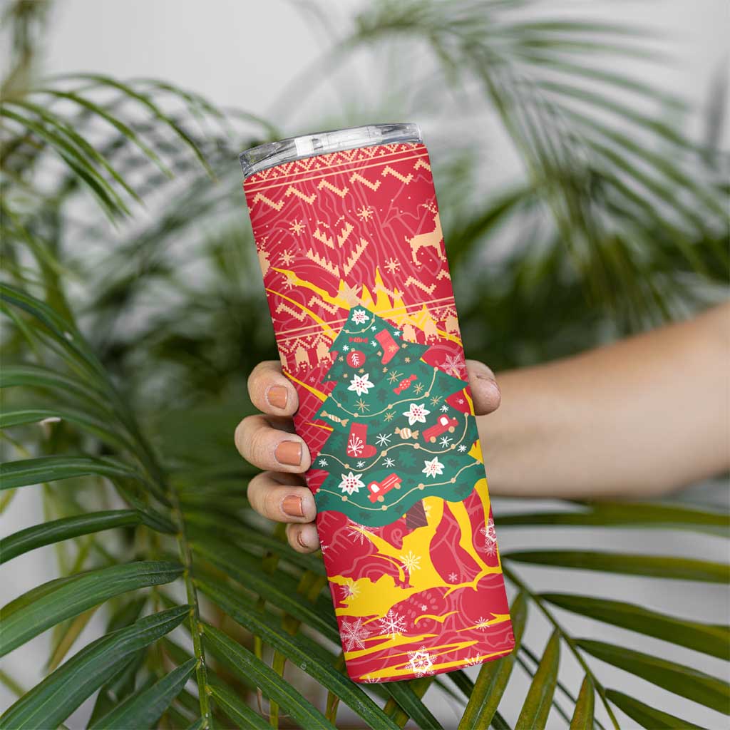 Venezuela Christmas Skinny Tumbler with Santa Sloth Christmas Tree Stars and Red Festive - Wonder Print Shop
