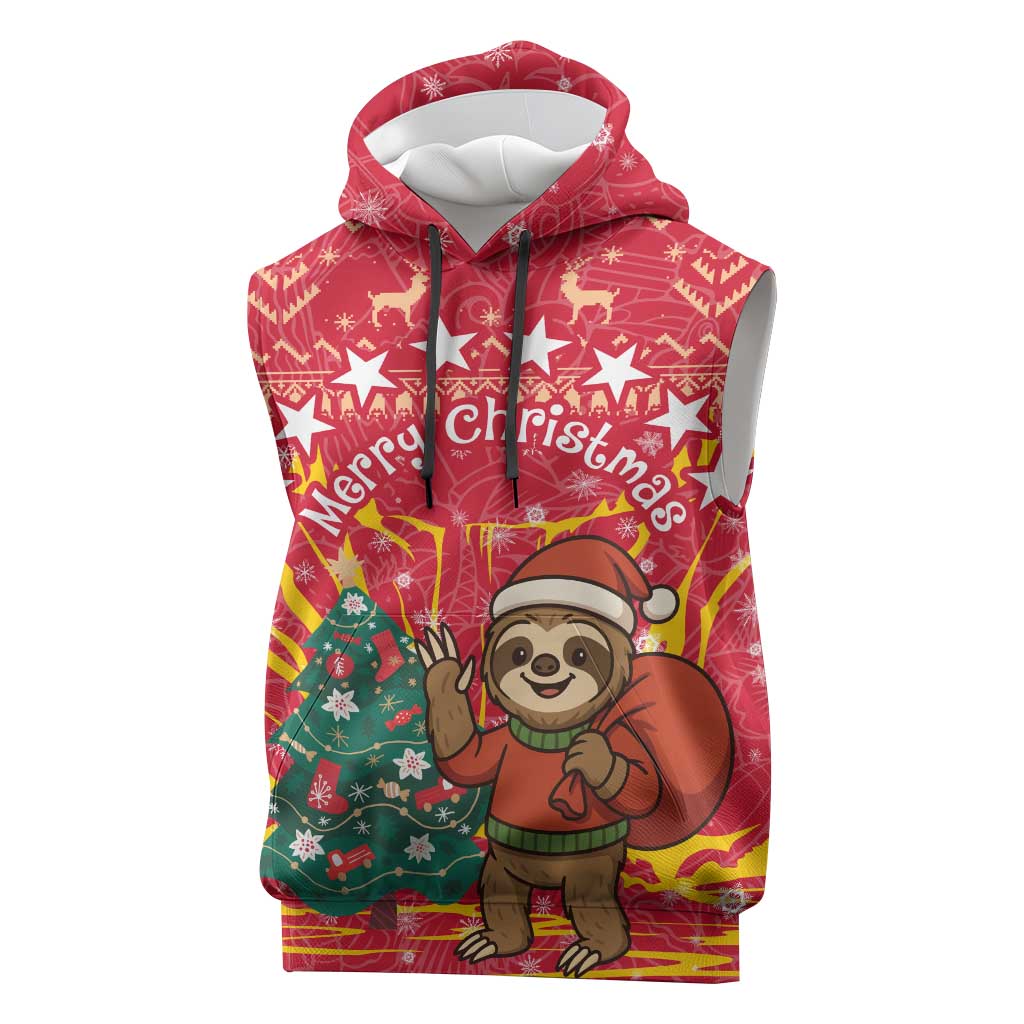Venezuela Christmas Sleeveless Hoodie with Santa Sloth Christmas Tree Stars and Red Festive - Wonder Print Shop
