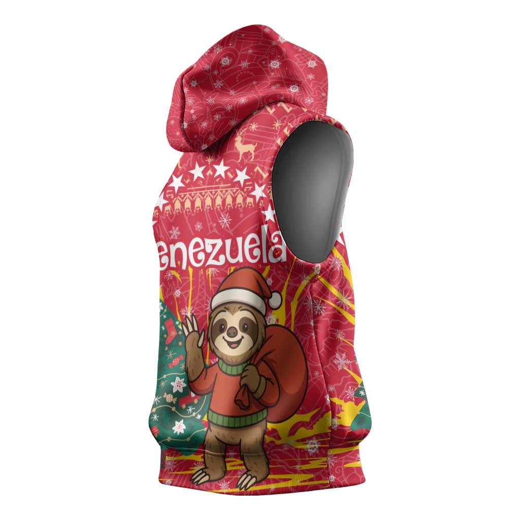 Venezuela Christmas Sleeveless Hoodie with Santa Sloth Christmas Tree Stars and Red Festive - Wonder Print Shop