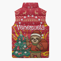 Venezuela Christmas Sleeveless Puffer Jacket with Santa Sloth Christmas Tree Stars and Red Festive - Wonder Print Shop