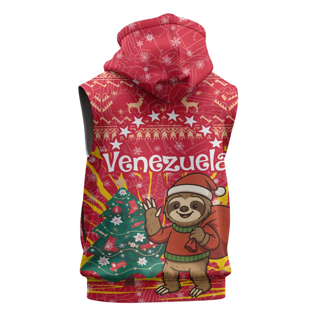 Venezuela Christmas Sleeveless Zip Hoodie with Santa Sloth Christmas Tree Stars and Red Festive - Wonder Print Shop