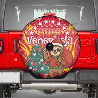 Venezuela Christmas Spare Tire Cover with Santa Sloth Christmas Tree Stars and Red Festive - Wonder Print Shop