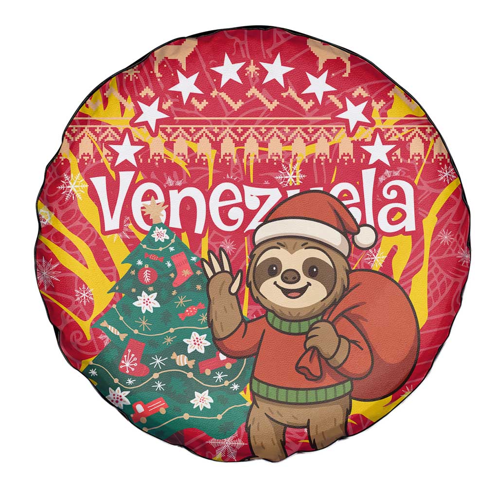 Venezuela Christmas Spare Tire Cover with Santa Sloth Christmas Tree Stars and Red Festive - Wonder Print Shop