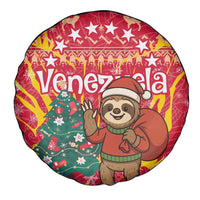 Venezuela Christmas Spare Tire Cover with Santa Sloth Christmas Tree Stars and Red Festive - Wonder Print Shop