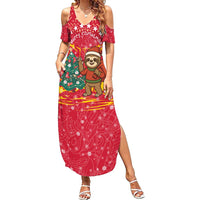 Venezuela Christmas Summer Maxi Dress with Santa Sloth Christmas Tree Stars and Red Festive - Wonder Print Shop