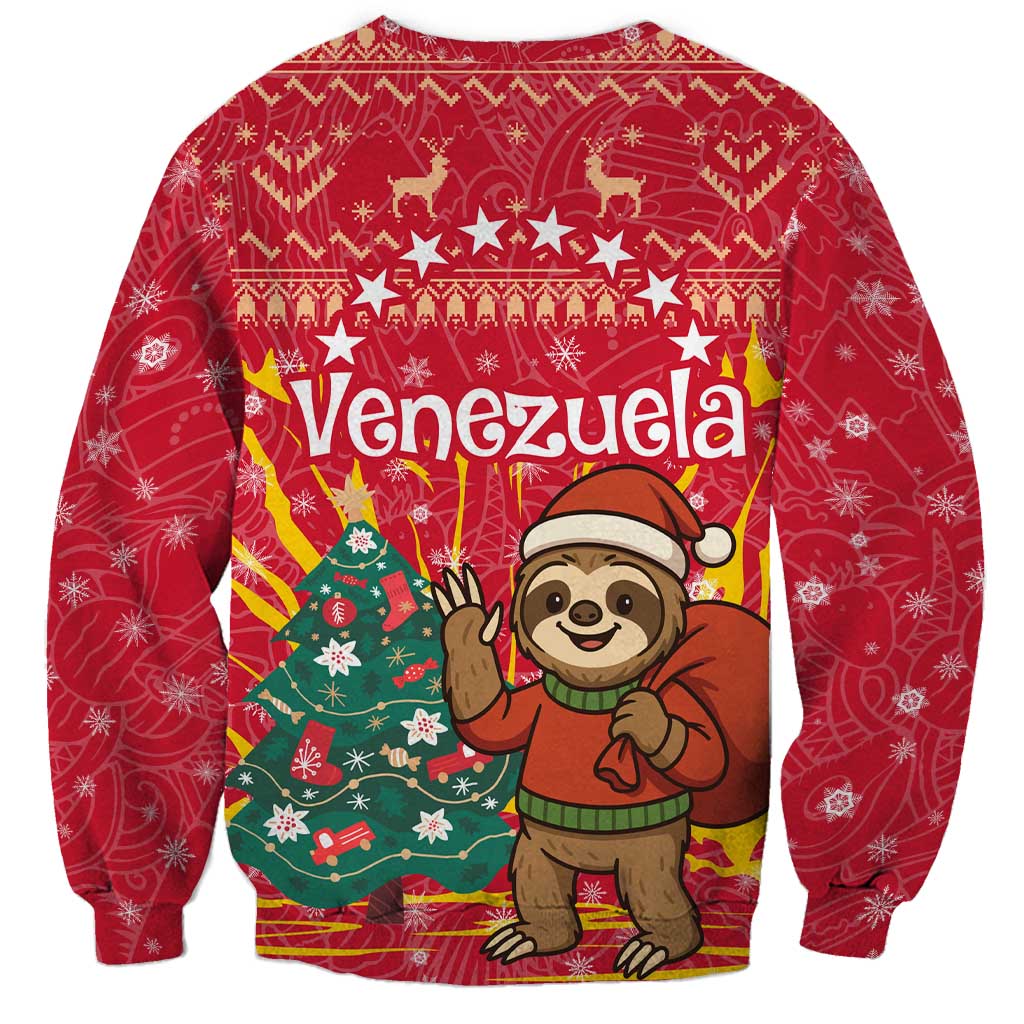Venezuela Christmas Sweatshirt with Santa Sloth Christmas Tree Stars and Red Festive - Wonder Print Shop