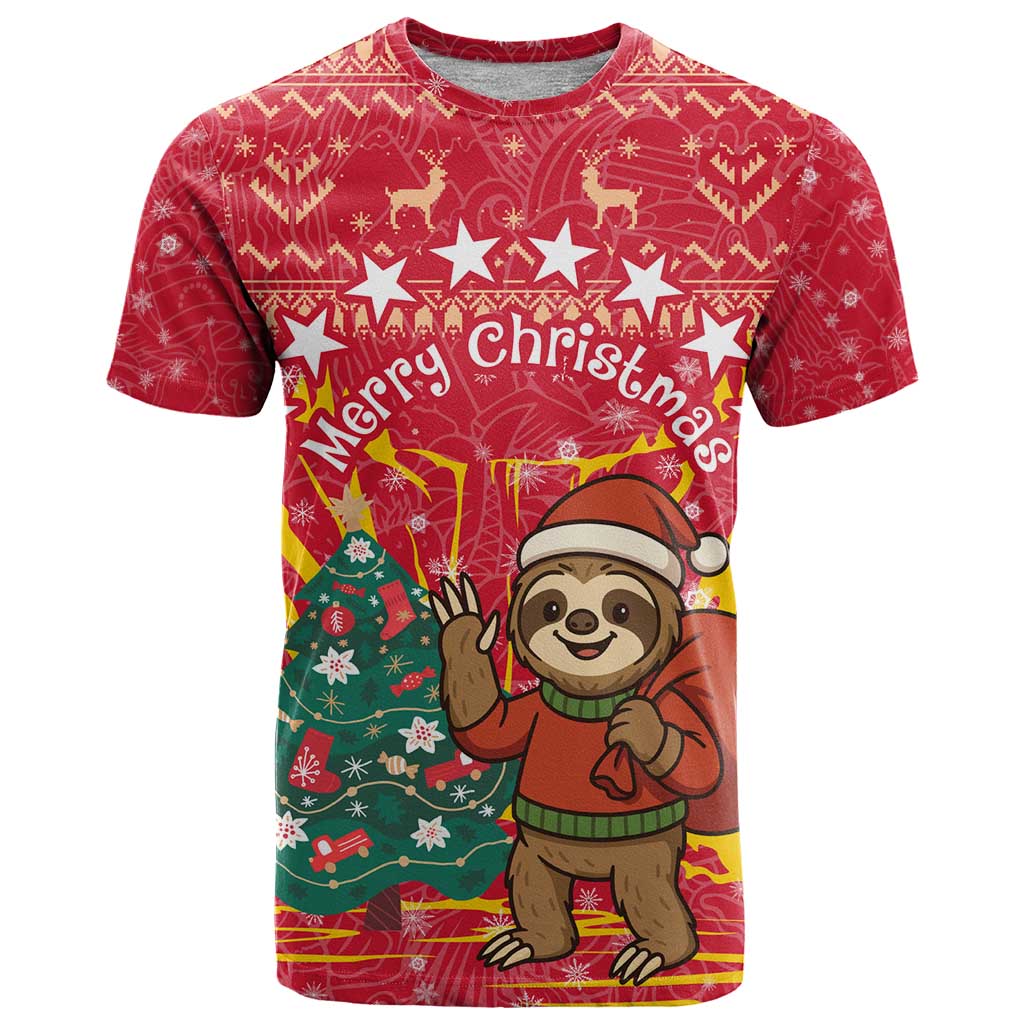 Venezuela Christmas T Shirt with Santa Sloth Christmas Tree Stars and Red Festive - Wonder Print Shop