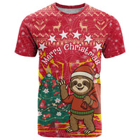 Venezuela Christmas T Shirt with Santa Sloth Christmas Tree Stars and Red Festive - Wonder Print Shop