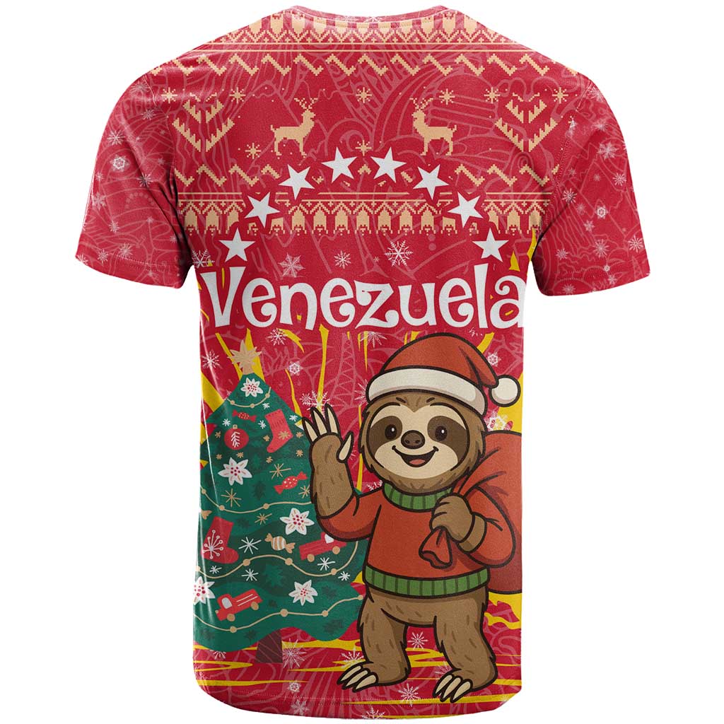 Venezuela Christmas T Shirt with Santa Sloth Christmas Tree Stars and Red Festive - Wonder Print Shop
