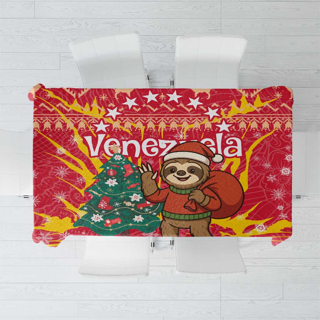 Venezuela Christmas Tablecloth with Santa Sloth Christmas Tree Stars and Red Festive - Wonder Print Shop