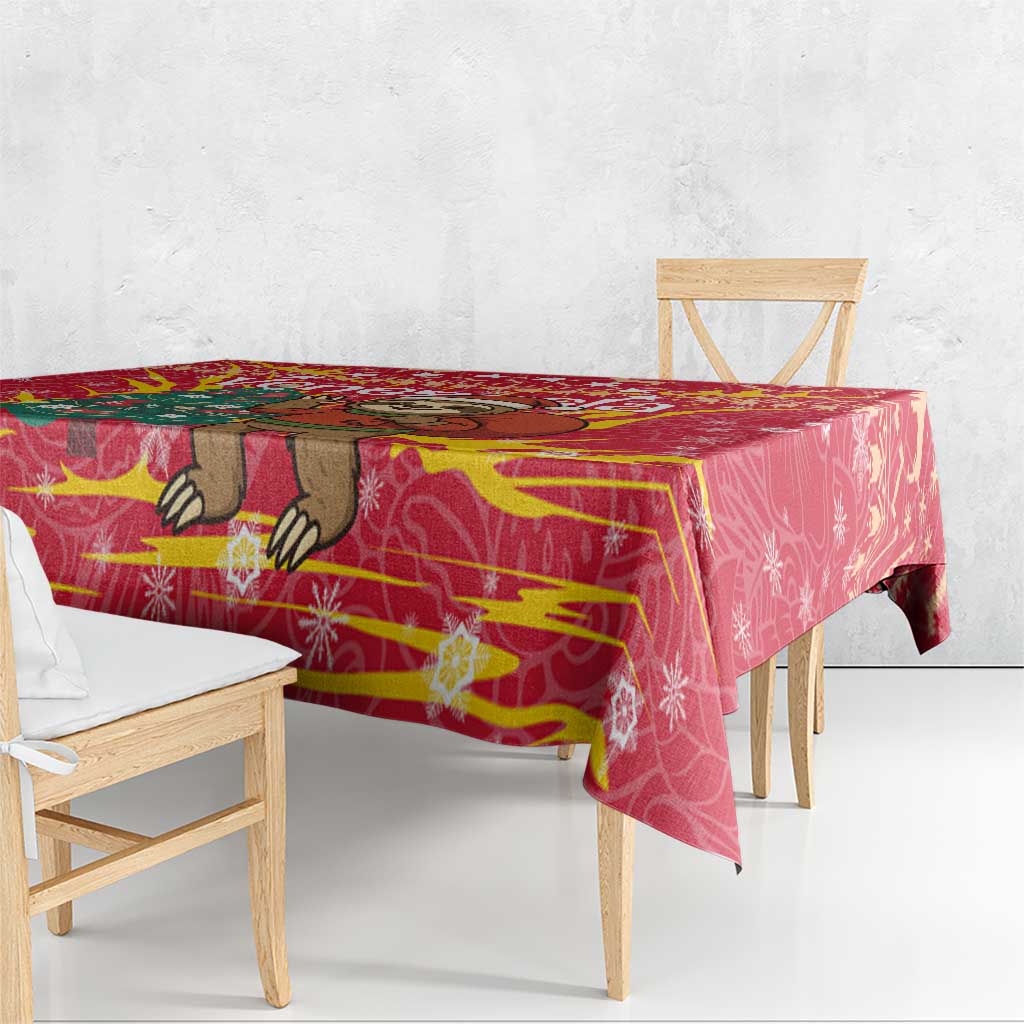 Venezuela Christmas Tablecloth with Santa Sloth Christmas Tree Stars and Red Festive - Wonder Print Shop