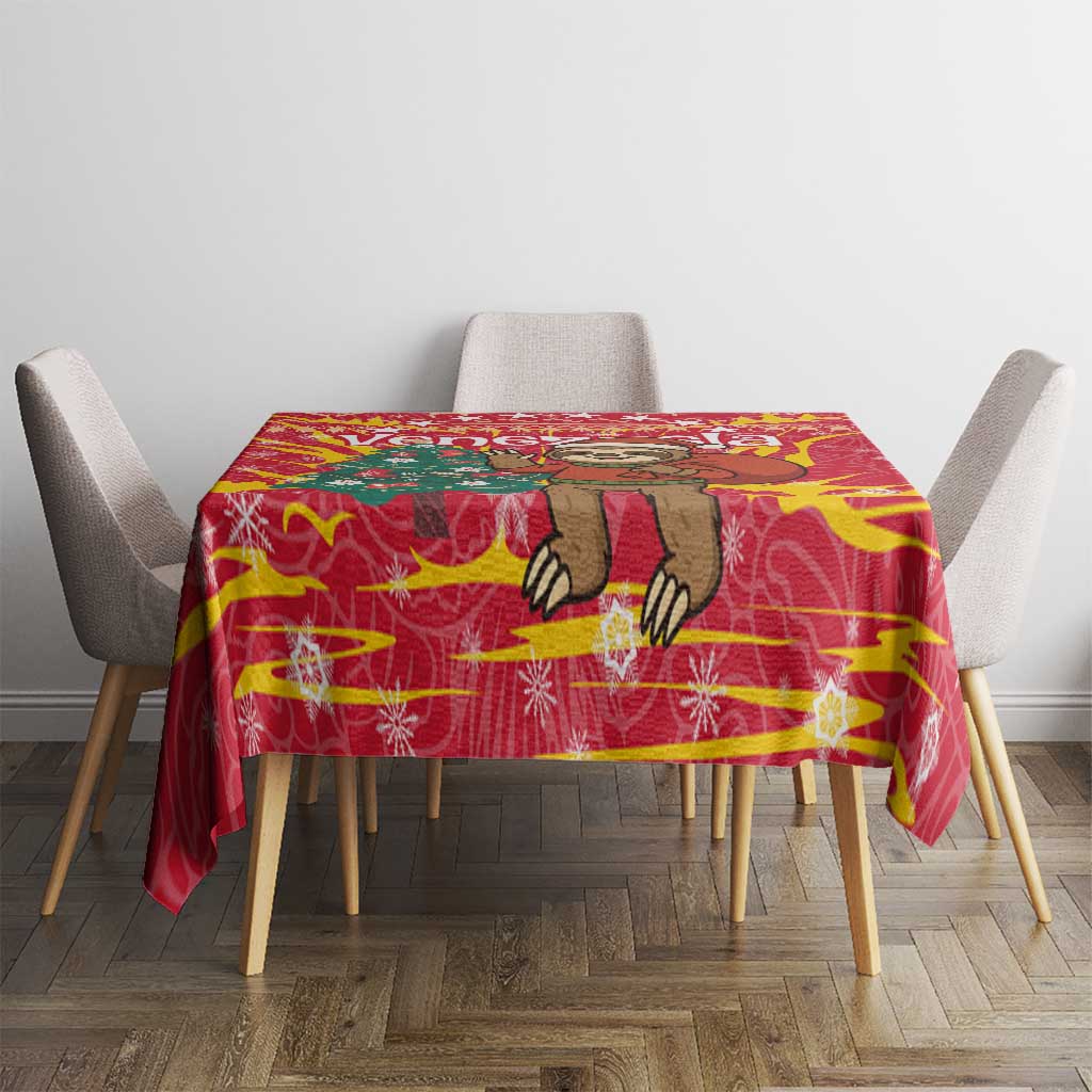 Venezuela Christmas Tablecloth with Santa Sloth Christmas Tree Stars and Red Festive - Wonder Print Shop