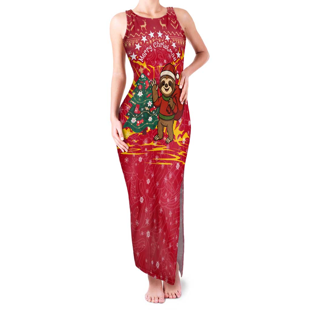 Venezuela Christmas Tank Maxi Dress with Santa Sloth Christmas Tree Stars and Red Festive - Wonder Print Shop