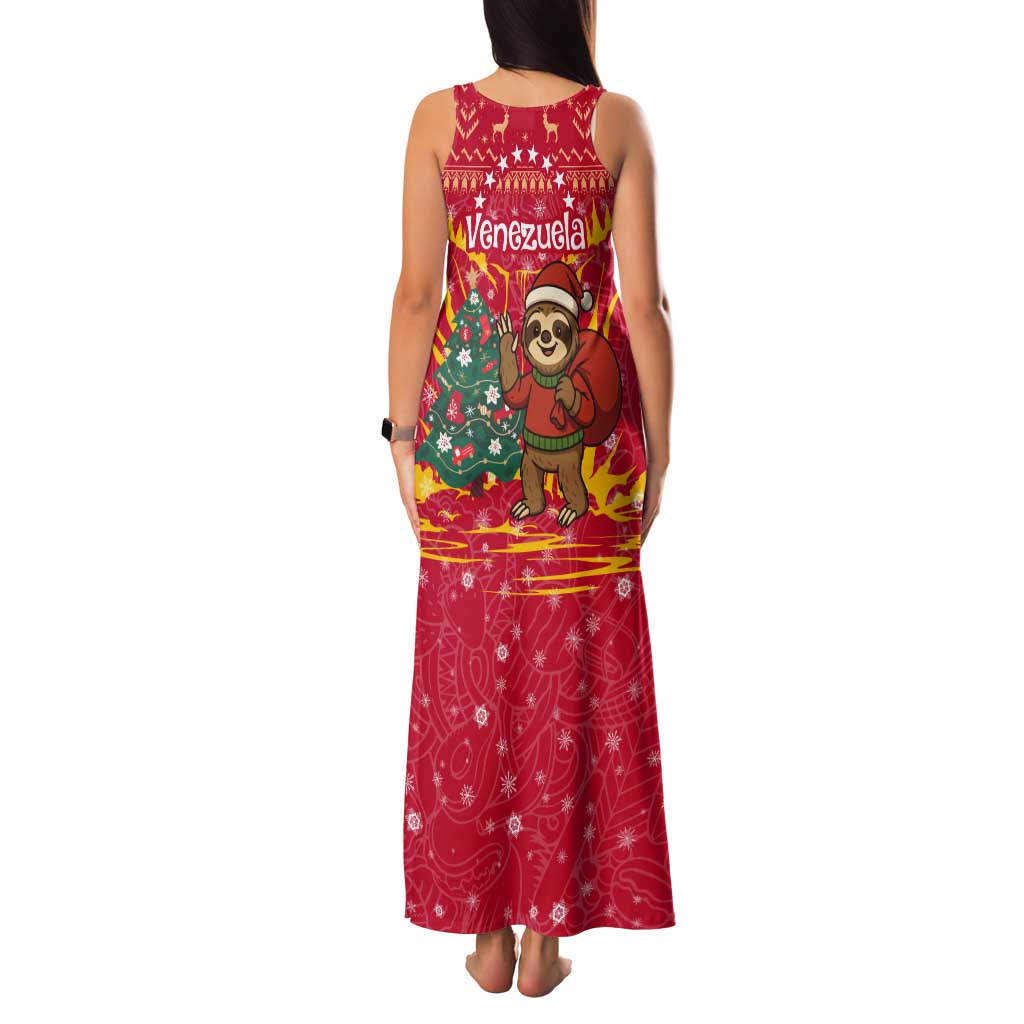 Venezuela Christmas Tank Maxi Dress with Santa Sloth Christmas Tree Stars and Red Festive - Wonder Print Shop
