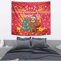 Venezuela Christmas Tapestry with Santa Sloth Christmas Tree Stars and Red Festive - Wonder Print Shop