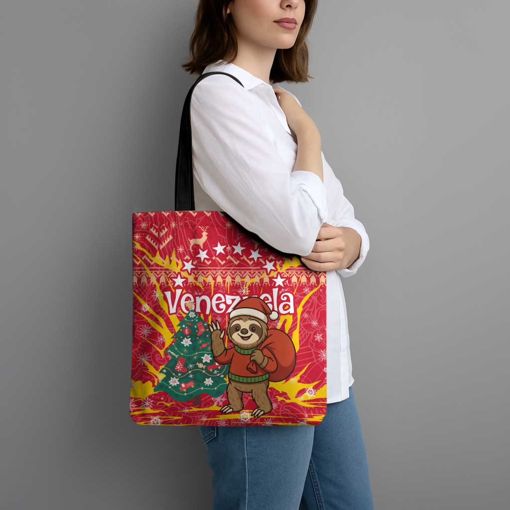 Venezuela Christmas Tote Bag with Santa Sloth Christmas Tree Stars and Red Festive - Wonder Print Shop