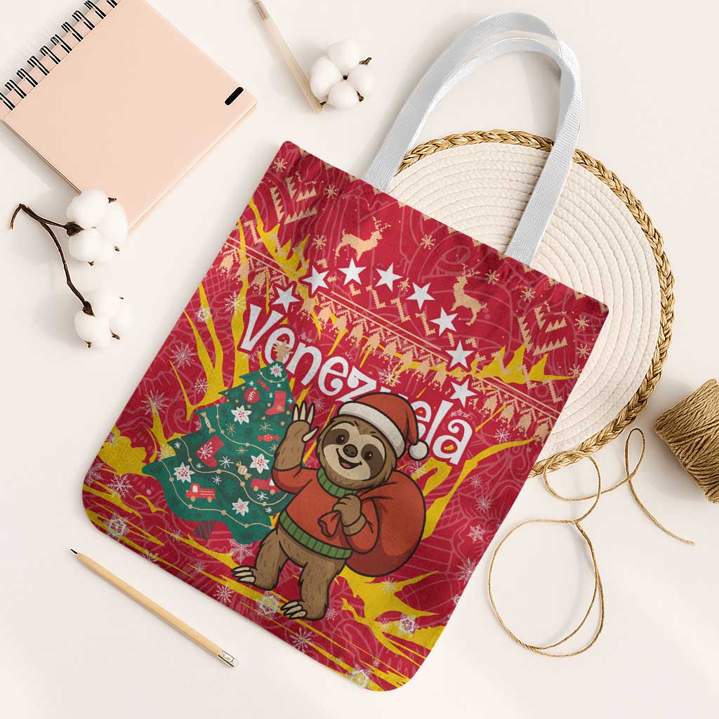Venezuela Christmas Tote Bag with Santa Sloth Christmas Tree Stars and Red Festive - Wonder Print Shop