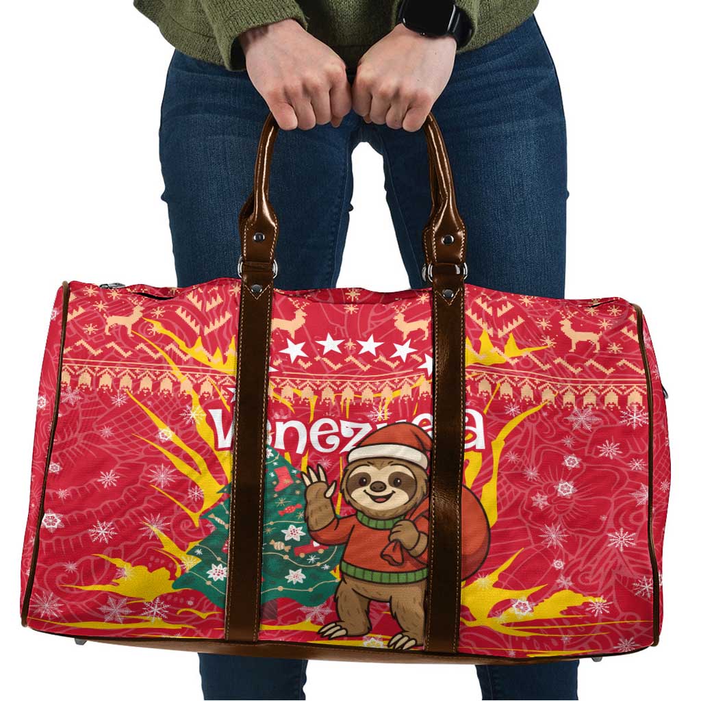 Venezuela Christmas Travel Bag with Santa Sloth Christmas Tree Stars and Red Festive - Wonder Print Shop