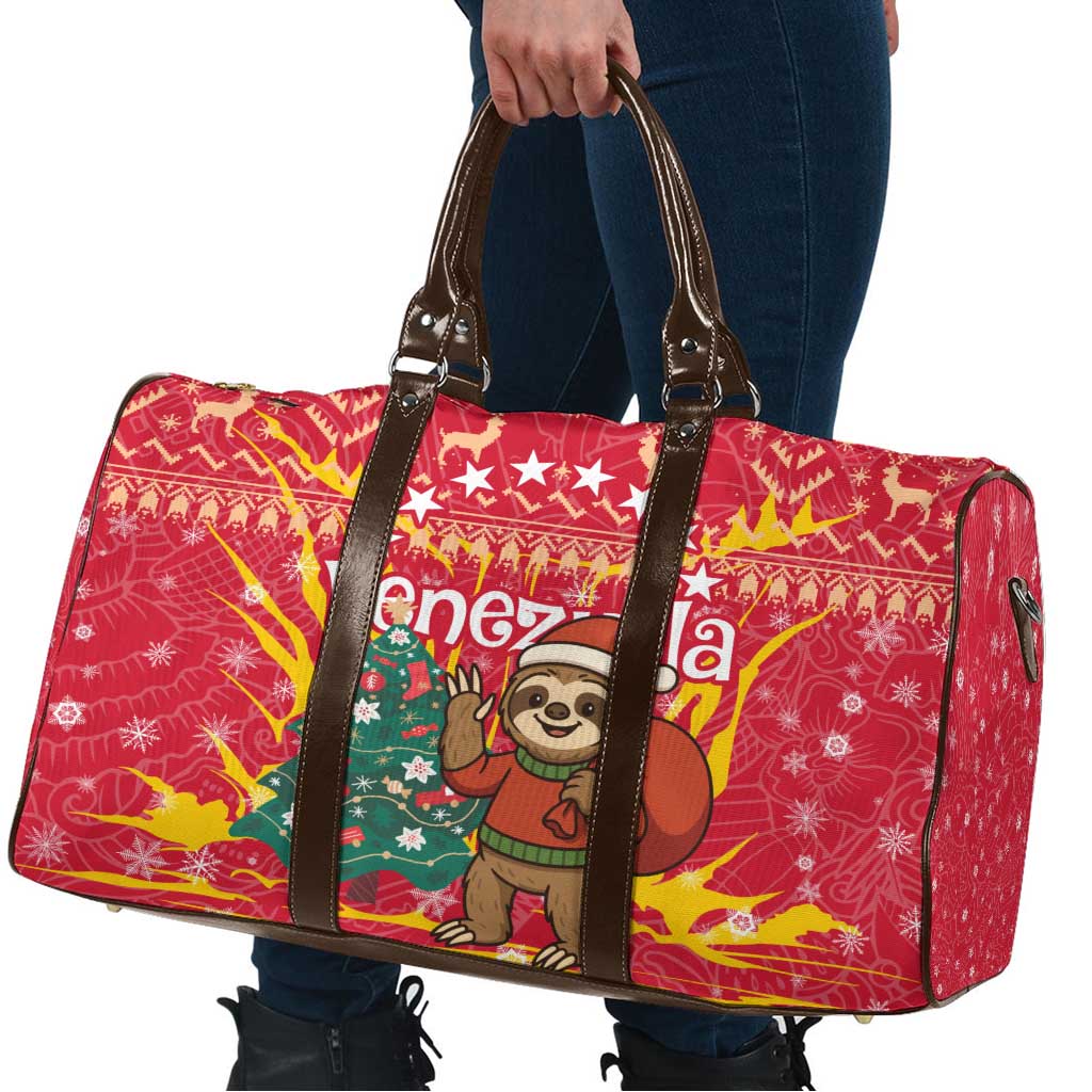 Venezuela Christmas Travel Bag with Santa Sloth Christmas Tree Stars and Red Festive - Wonder Print Shop