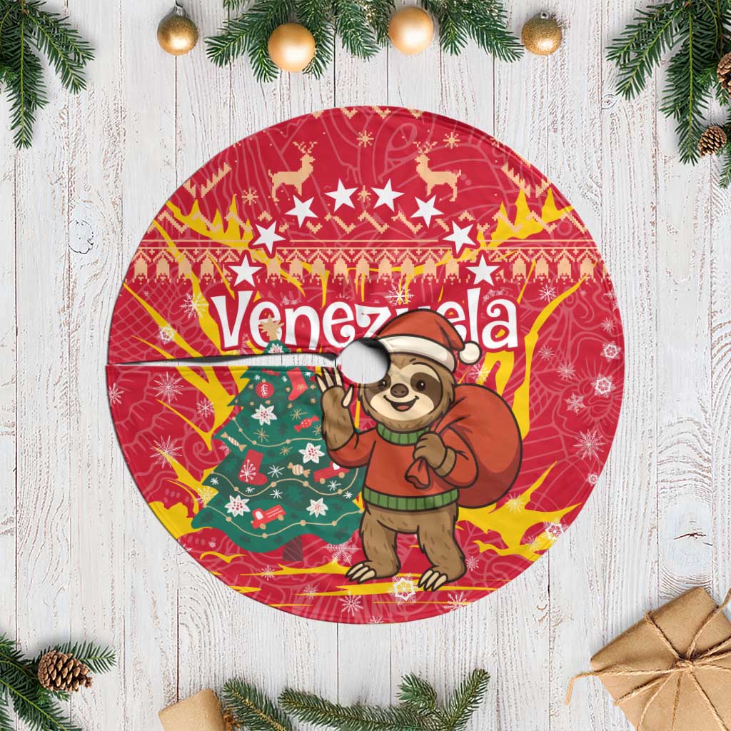 Venezuela Christmas Tree Skirt with Santa Sloth Christmas Tree Stars and Red Festive - Wonder Print Shop