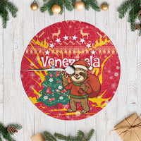 Venezuela Christmas Tree Skirt with Santa Sloth Christmas Tree Stars and Red Festive - Wonder Print Shop