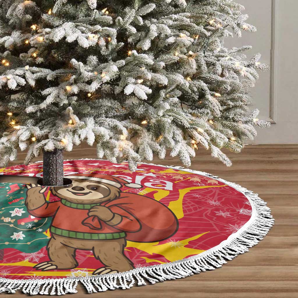 Venezuela Christmas Tree Skirt with Santa Sloth Christmas Tree Stars and Red Festive - Wonder Print Shop
