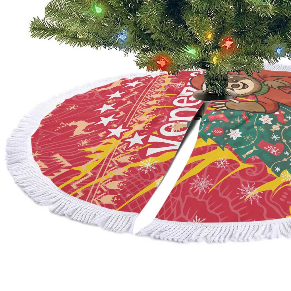 Venezuela Christmas Tree Skirt with Santa Sloth Christmas Tree Stars and Red Festive - Wonder Print Shop