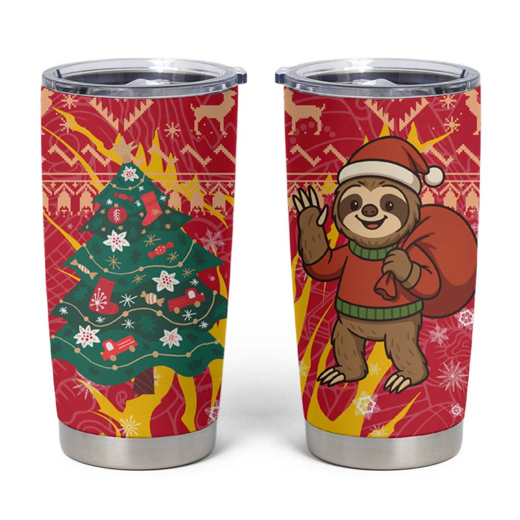 Venezuela Christmas Tumbler Cup with Santa Sloth Christmas Tree Stars and Red Festive - Wonder Print Shop