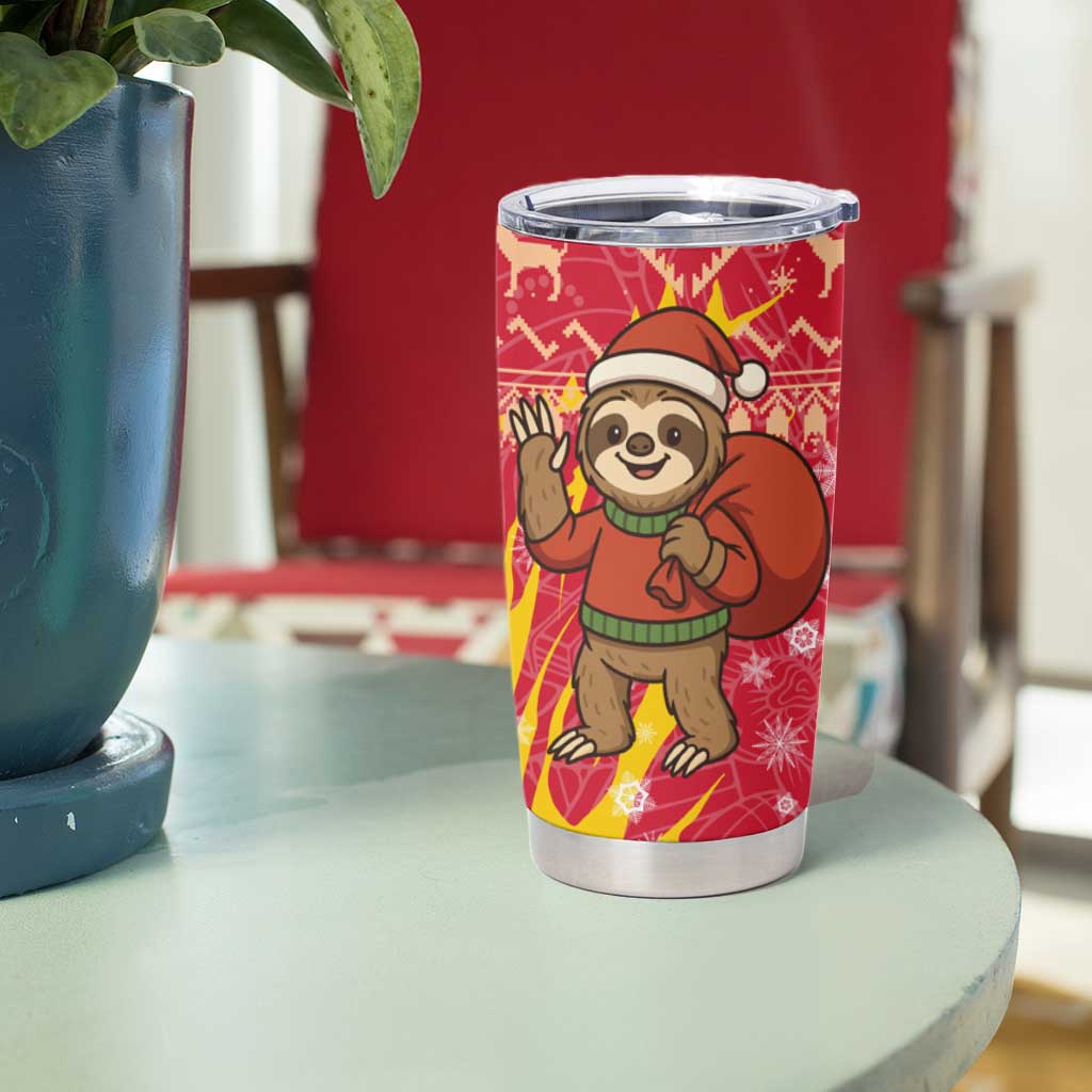 Venezuela Christmas Tumbler Cup with Santa Sloth Christmas Tree Stars and Red Festive - Wonder Print Shop