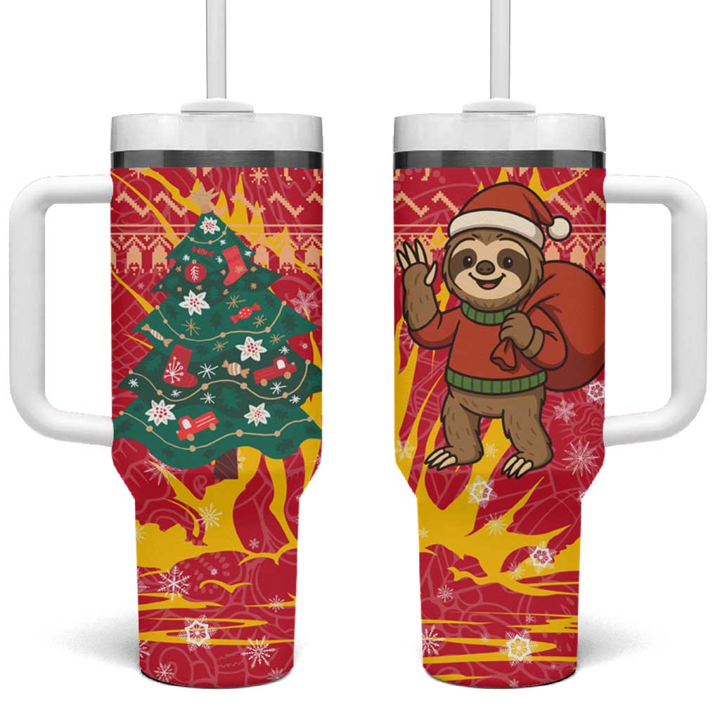Venezuela Christmas Tumbler With Handle with Santa Sloth Christmas Tree Stars and Red Festive - Wonder Print Shop