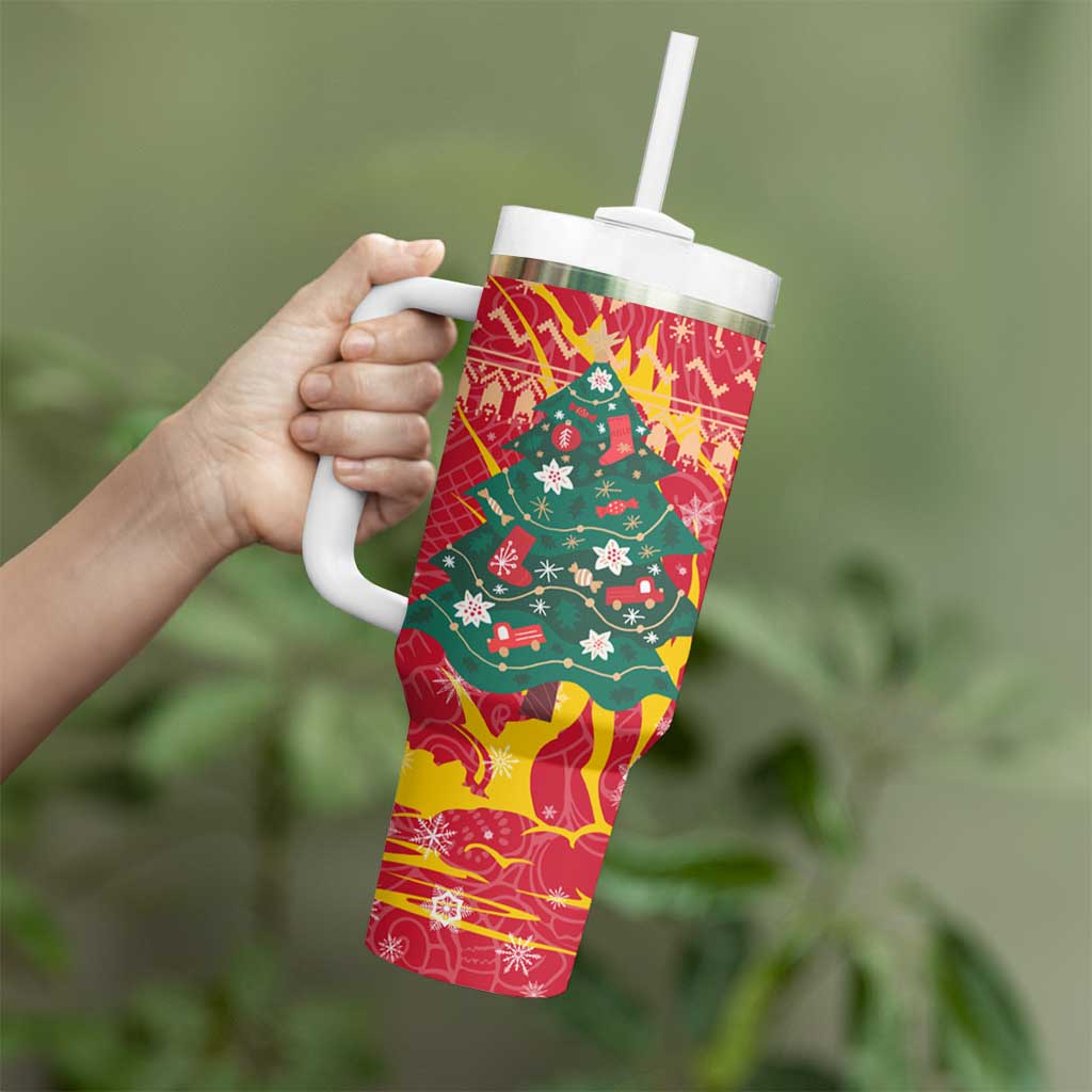 Venezuela Christmas Tumbler With Handle with Santa Sloth Christmas Tree Stars and Red Festive - Wonder Print Shop