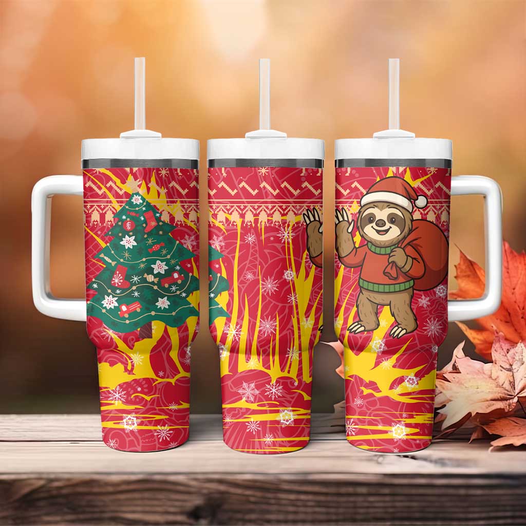 Venezuela Christmas Tumbler With Handle with Santa Sloth Christmas Tree Stars and Red Festive - Wonder Print Shop