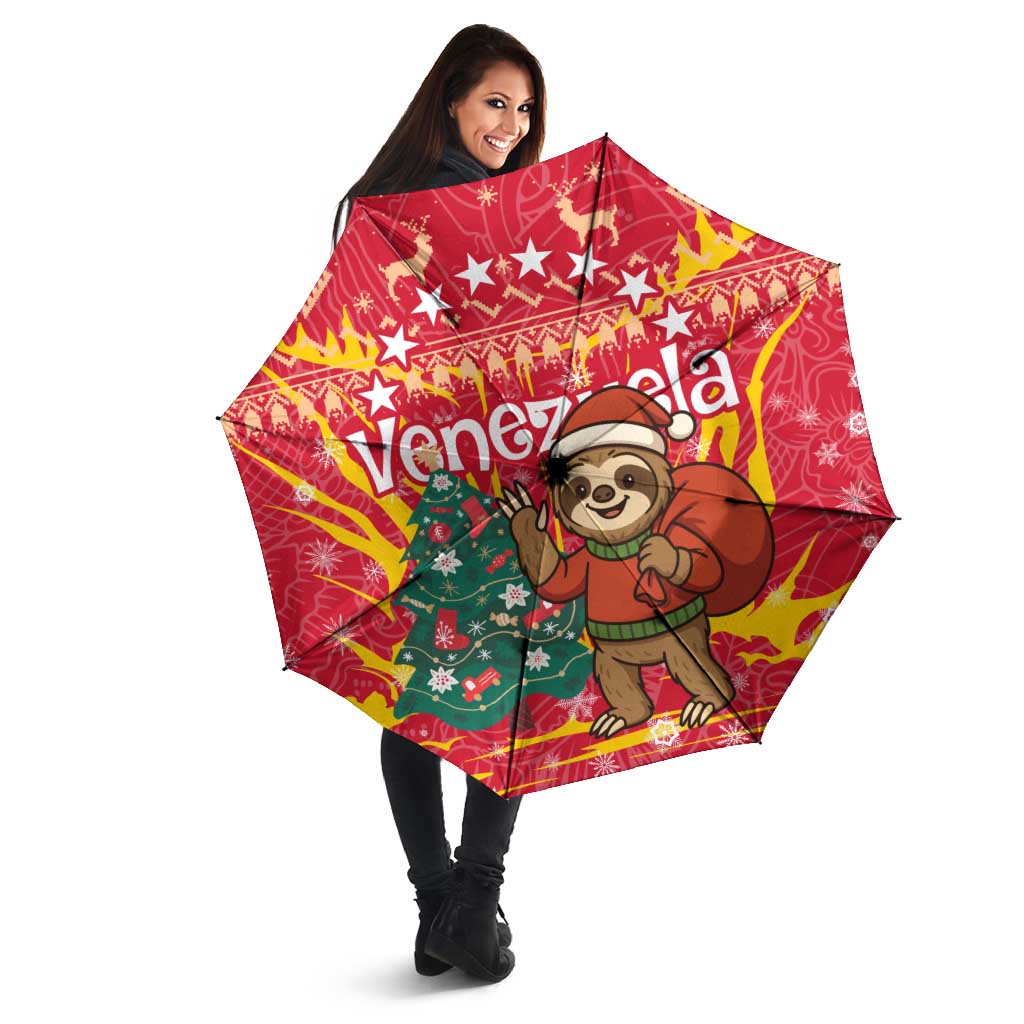 Venezuela Christmas Umbrella with Santa Sloth Christmas Tree Stars and Red Festive - Wonder Print Shop