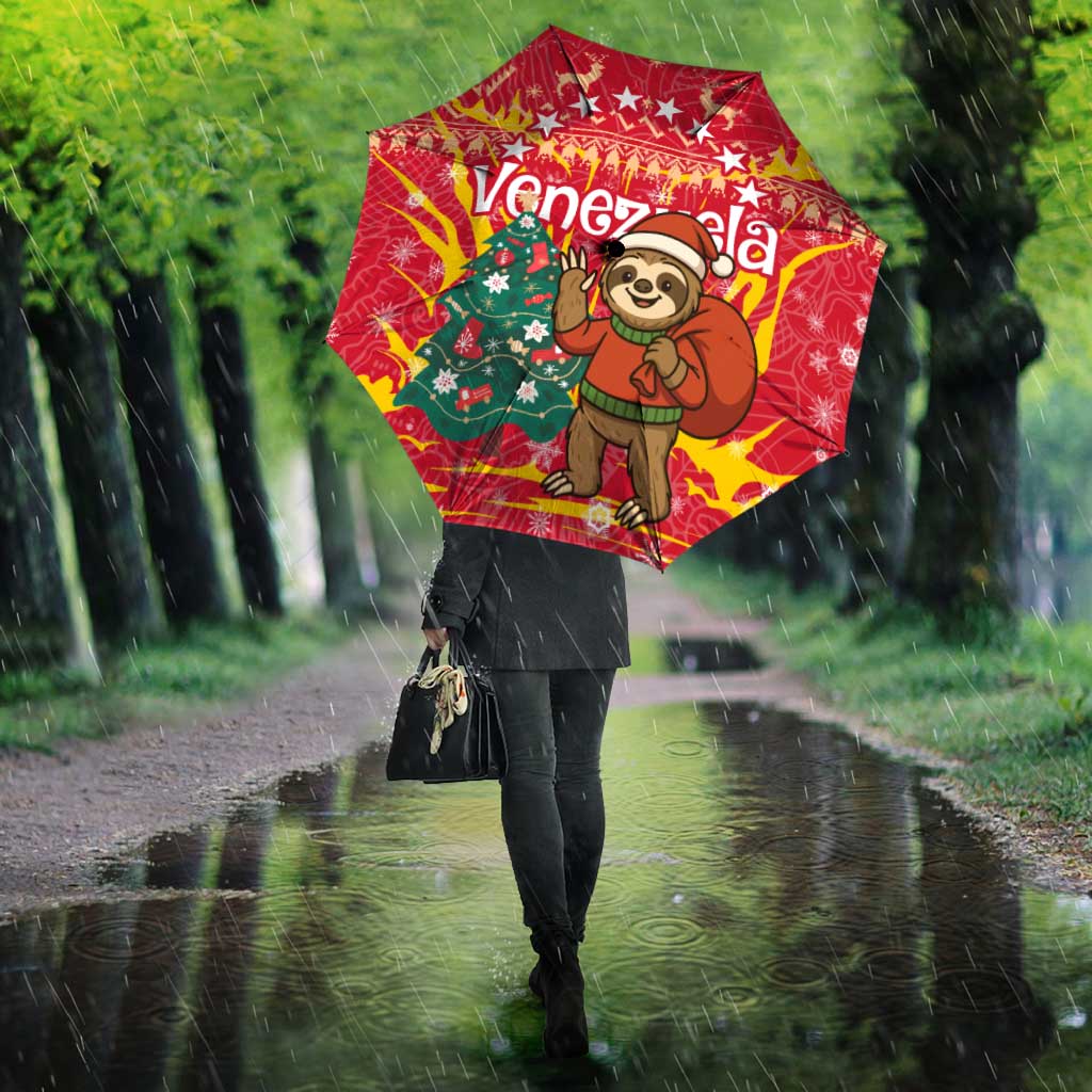 Venezuela Christmas Umbrella with Santa Sloth Christmas Tree Stars and Red Festive - Wonder Print Shop