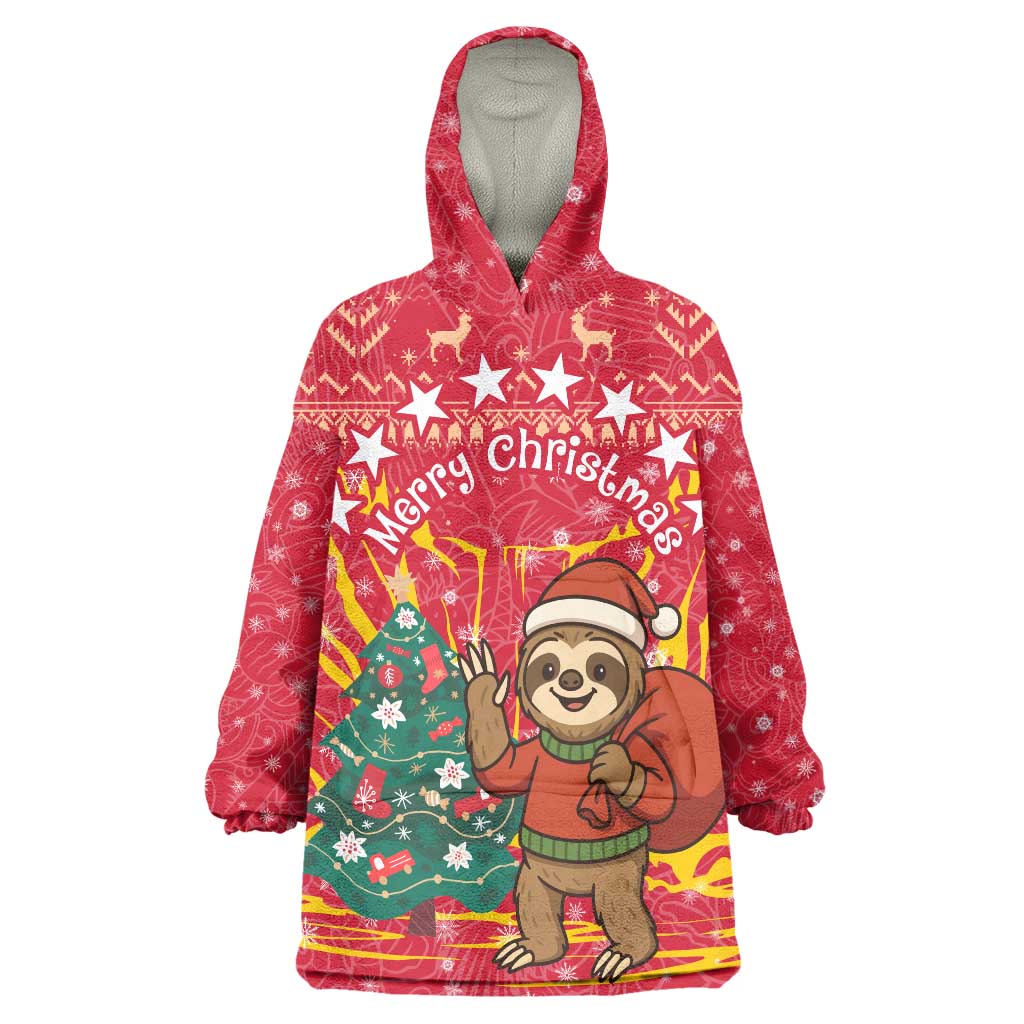 Venezuela Christmas Wearable Blanket Hoodie with Santa Sloth Christmas Tree Stars and Red Festive - Wonder Print Shop