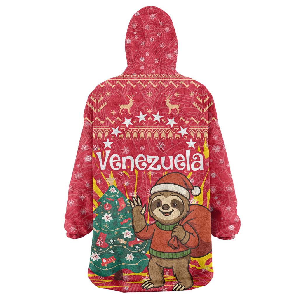 Venezuela Christmas Wearable Blanket Hoodie with Santa Sloth Christmas Tree Stars and Red Festive - Wonder Print Shop