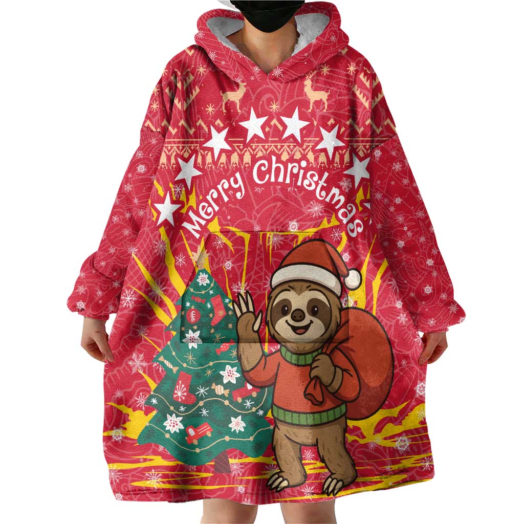 Venezuela Christmas Wearable Blanket Hoodie with Santa Sloth Christmas Tree Stars and Red Festive - Wonder Print Shop