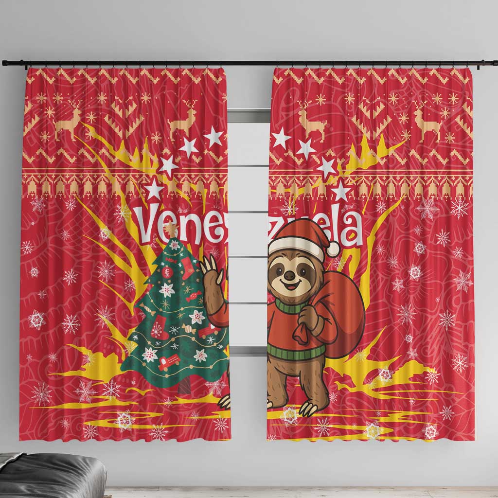 Venezuela Christmas Window Curtain with Santa Sloth Christmas Tree Stars and Red Festive - Wonder Print Shop