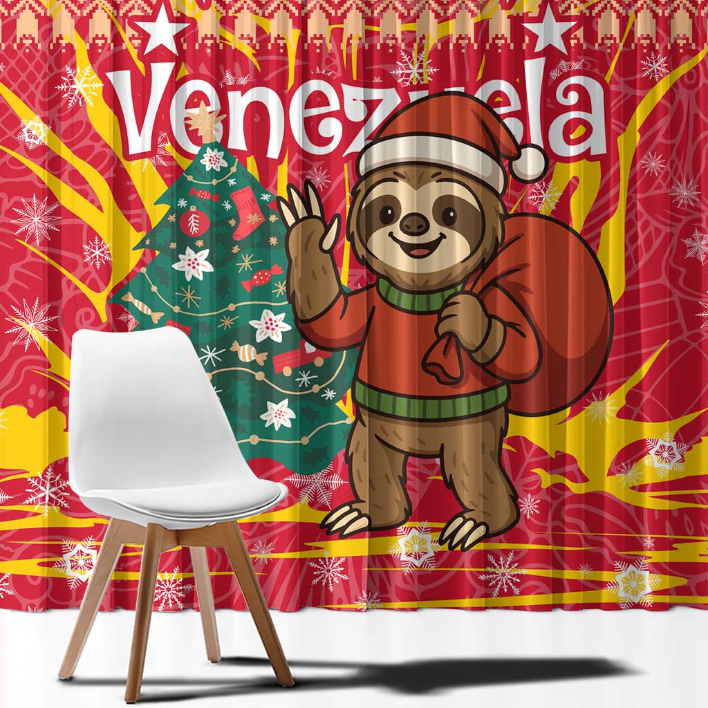 Venezuela Christmas Window Curtain with Santa Sloth Christmas Tree Stars and Red Festive - Wonder Print Shop