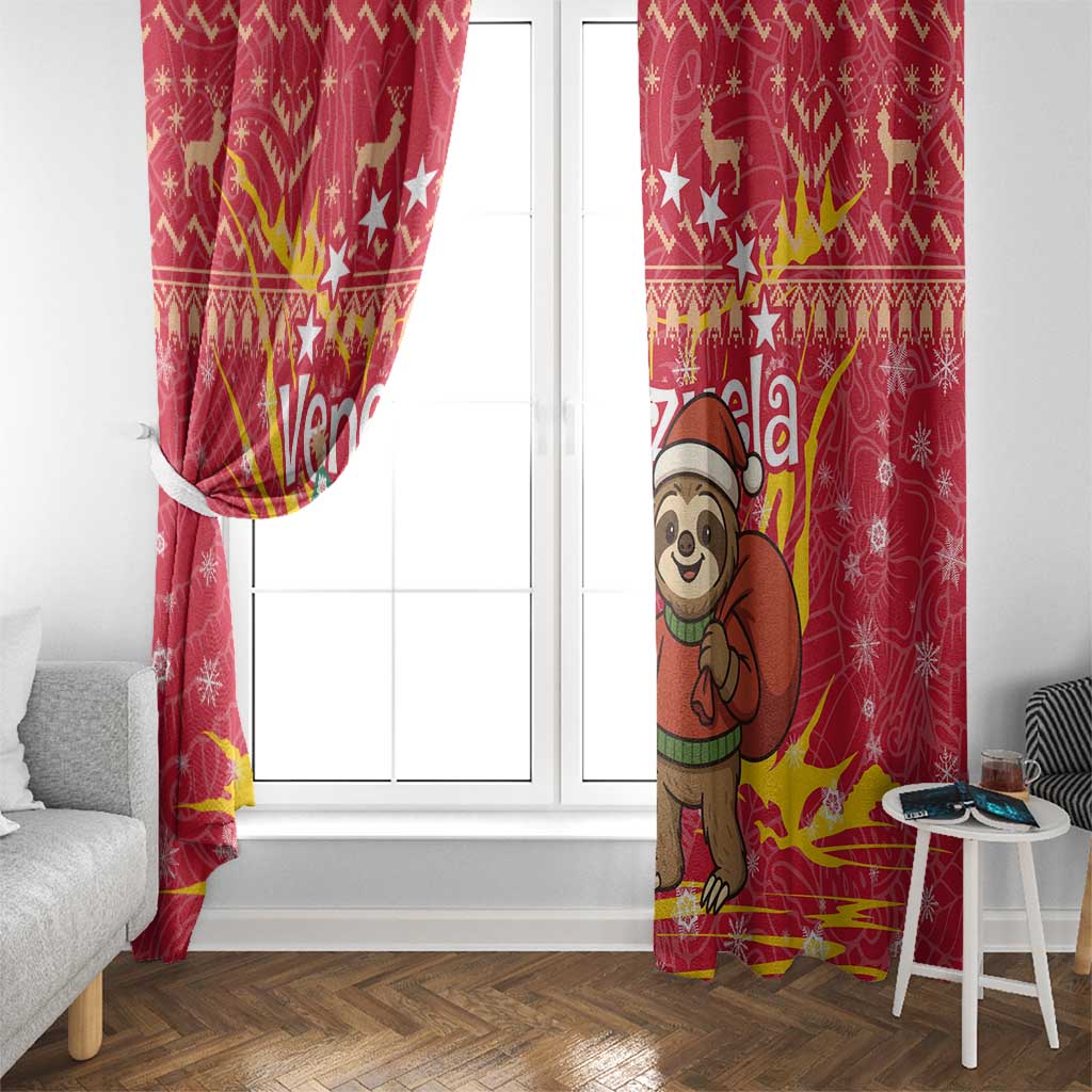 Venezuela Christmas Window Curtain with Santa Sloth Christmas Tree Stars and Red Festive - Wonder Print Shop