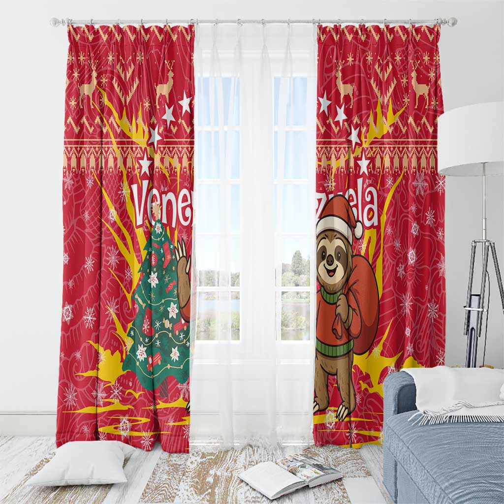 Venezuela Christmas Window Curtain with Santa Sloth Christmas Tree Stars and Red Festive - Wonder Print Shop