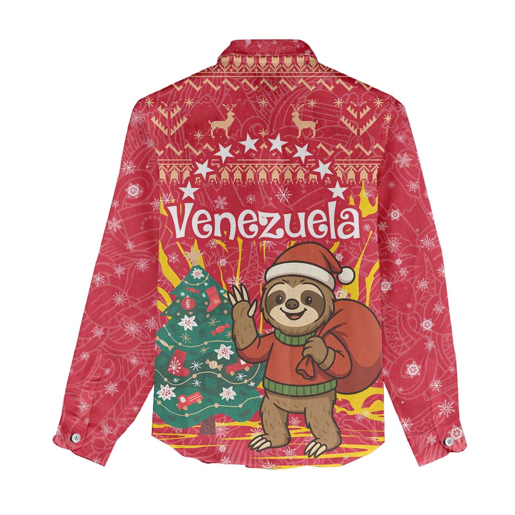 Venezuela Christmas Women Casual Shirt with Santa Sloth Christmas Tree Stars and Red Festive - Wonder Print Shop