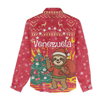 Venezuela Christmas Women Casual Shirt with Santa Sloth Christmas Tree Stars and Red Festive - Wonder Print Shop