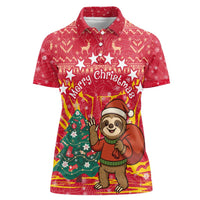 Venezuela Christmas Women Polo Shirt with Santa Sloth Christmas Tree Stars and Red Festive - Wonder Print Shop