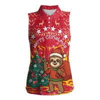 Venezuela Christmas Women Sleeveless Polo Shirt with Santa Sloth Christmas Tree Stars and Red Festive - Wonder Print Shop