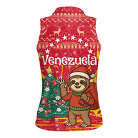 Venezuela Christmas Women Sleeveless Polo Shirt with Santa Sloth Christmas Tree Stars and Red Festive - Wonder Print Shop